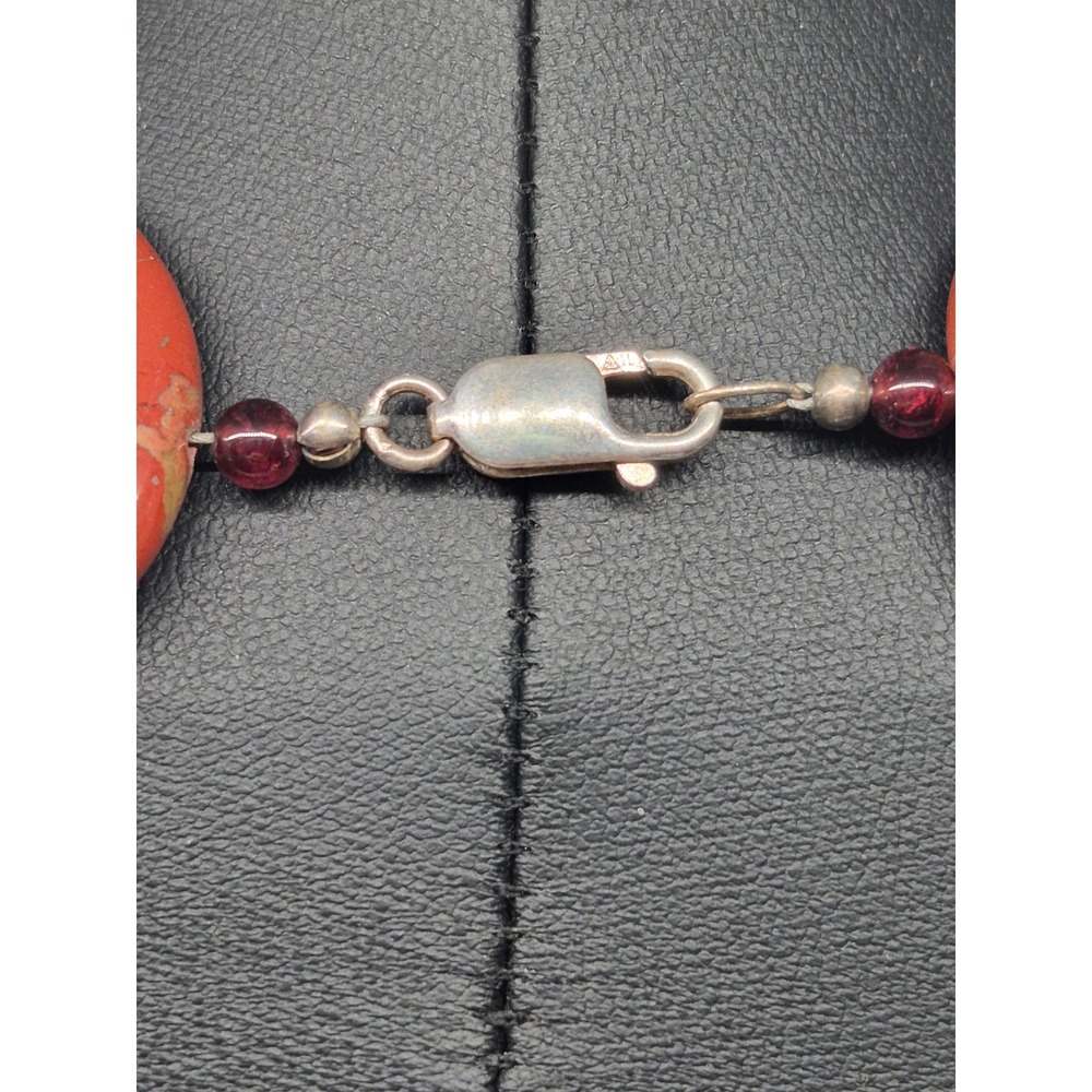 Vintage Chunky Necklace Red Jasper Sterling Silver Garnet Bead Statement - Picture 8 of 12